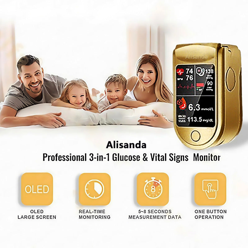 Alisanda™ 3-in-1 Health Monitor Painless Testing - Extremely Fast Readings - Accurate Tracking ✅ Blood Glucose ✅ Heart Rate ✅ Blood Oxygen All in One!